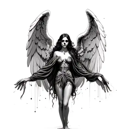 Beautiful Woman Standing In Front Of The Angel Of Death