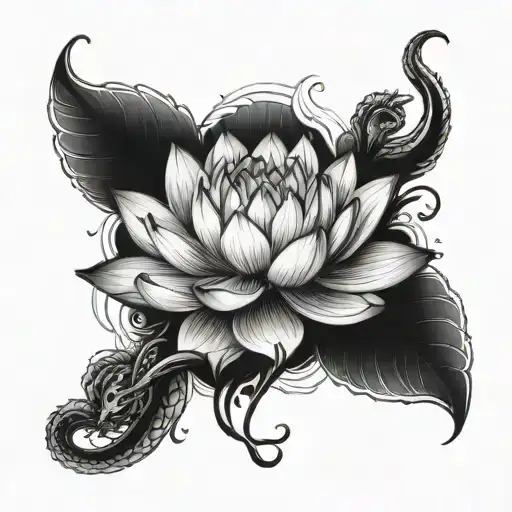 Lotus Flower With Scars And A Gorgon Snake Wrapped Around It