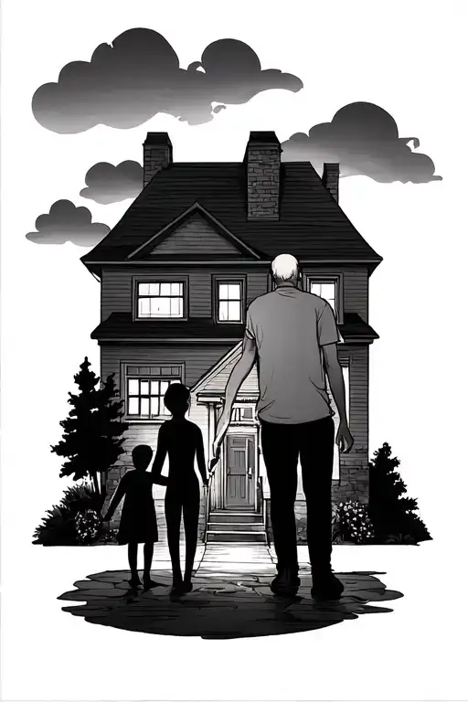 Family Themed With Home In The Background