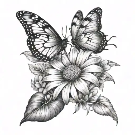 Daisy Flower And Butterfly Made