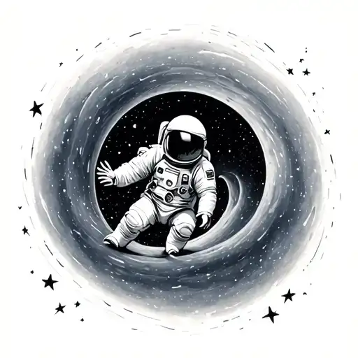 Black Hole Astronaut Floating In Space Reaching Towards The Stars