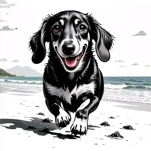 Daschund Running Beach Scene