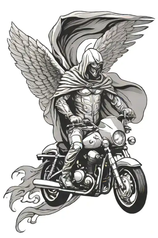 Archangel Wings Spread Over Motorcycle Riding Hood Is Falling