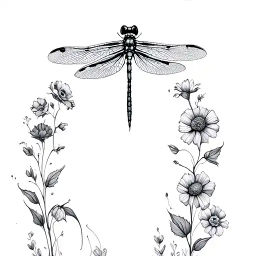 Big Dragonfly Surrounded By A Lot Flowers