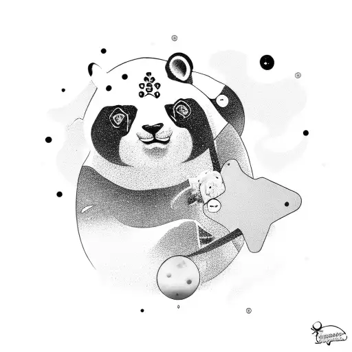 Panda Bear Snowboarding Through Outer Space With Stars And Moons