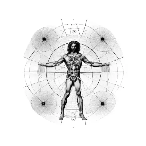 Vitruvian Man With Marathon Finish Line As The Background