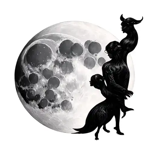 Family Themed Tattoo Featuring A Full Moon