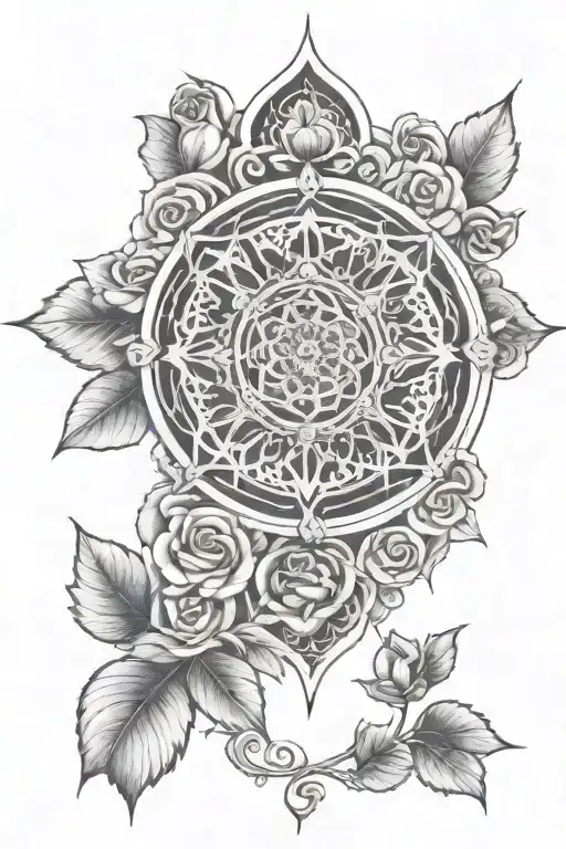 Rose Window Mandala With Cross And Flowers Growing