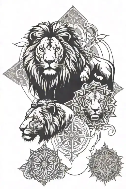 Lions And Mandalas And Cross Intertwined