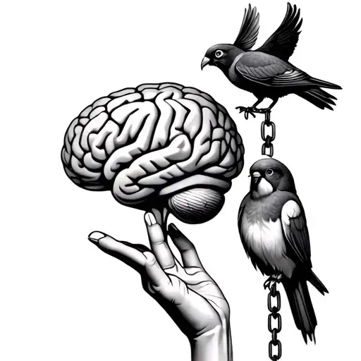 Hand Reaching For A Love Bird Chained To A Brain