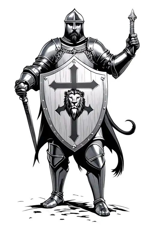 Knights Templar Holding Shield With Lion Rampant In Color