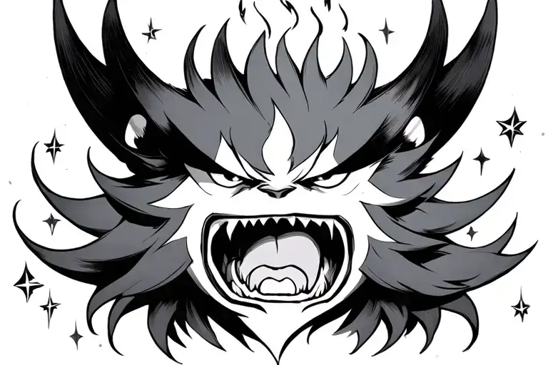 Kurama Face Angry With Fire And Stars