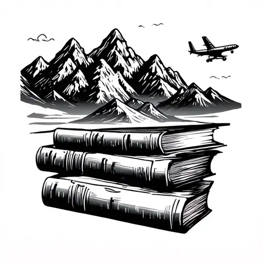 Mountains Books And A Small Plane Travel Tattoo Minimalistic