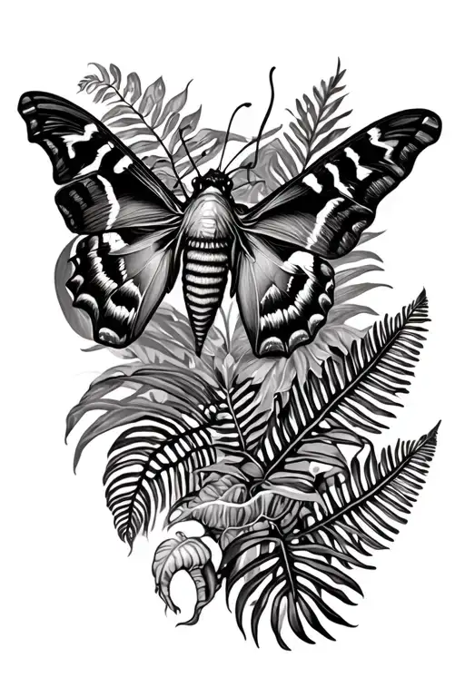 Moth With Monstera And Ferns