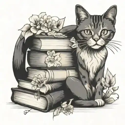 Books With Flowers And A Cat