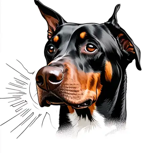 Doberman Dog Head With Line Work