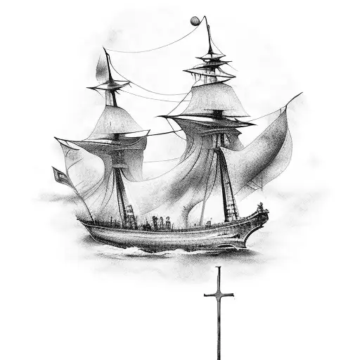 The Mast Of A Ship With The Salils On Fire Leaving A Cross Figured Mast Highlited In The Picture