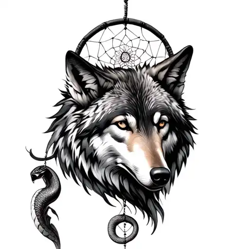 Wolf Dreamcatcher With Snake Wrapped Length Wise