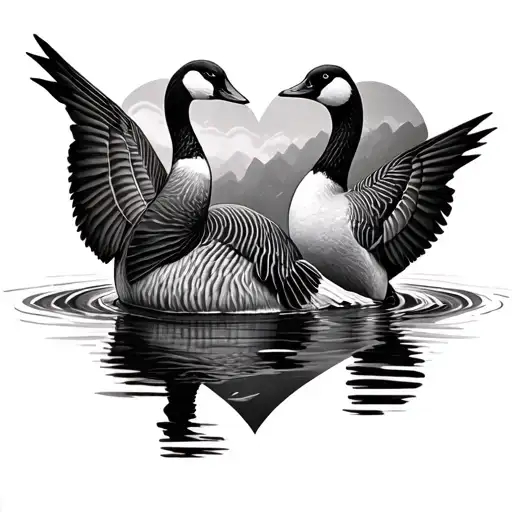 A Heart Filled With Canadian Geese Swimming On Water