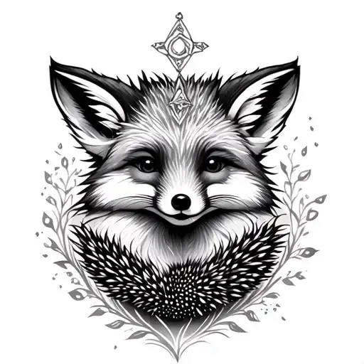 Fairytale Fox With A Hedgehog Surrounded By A Miracle In The Style Of Graphics