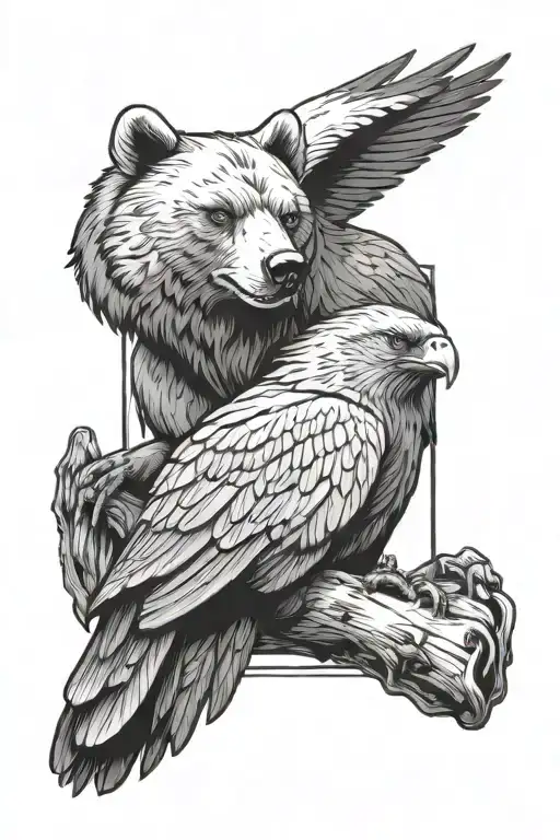 Brother Bear Sitting Together With A Eagle Soring And The Background In A Rectangle Box