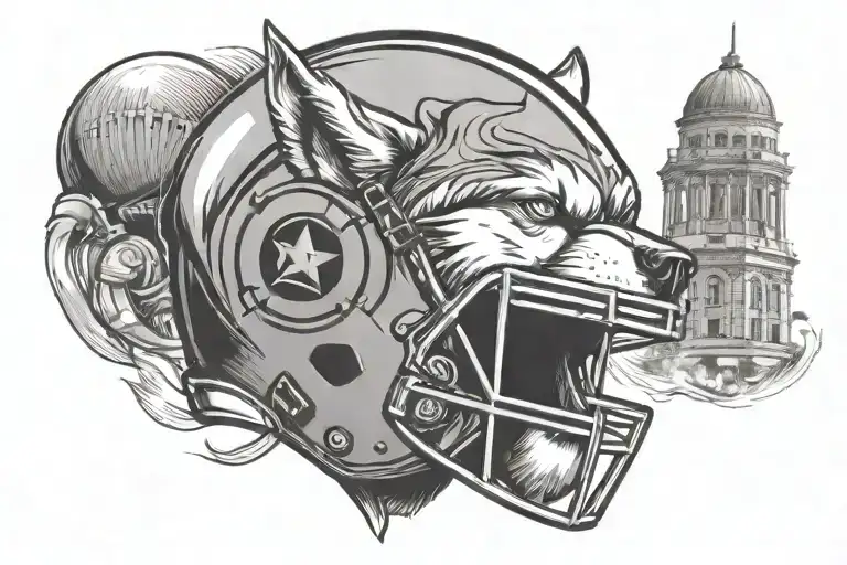 A Stylized American Football Helmet With A Husky's Face Incorporated Into The Design