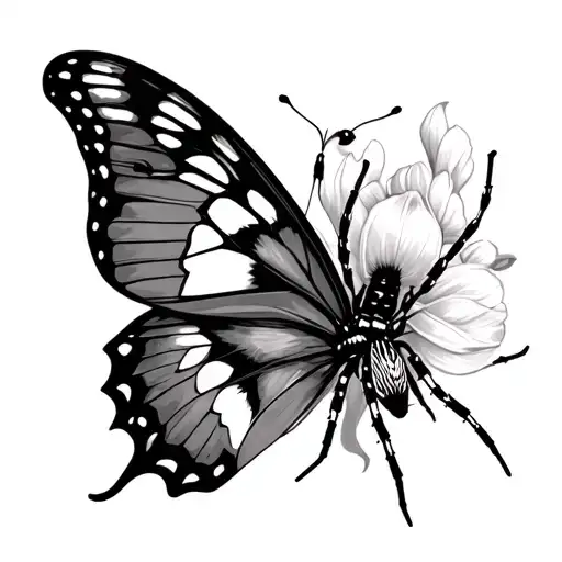Butterfly With Spider Lillie's As One Of The Wings