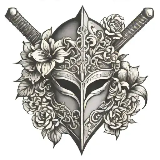 Flowers Sword Shield Helmet Adorned