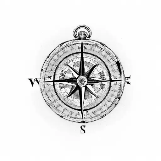 Compass On A Detailed Map With A Pocket Watch In The Background