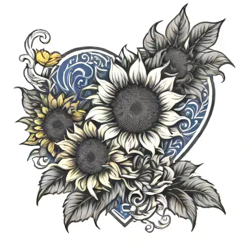 Sunflowers Love Heart Royal Blue And Yellow