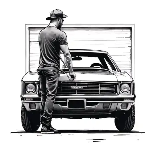 A Man Standing And Is Making A Car