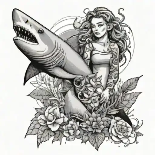 Girl With Shark With Plants Intertwined