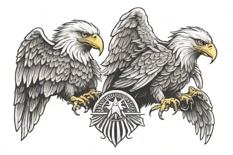 Mexican Eagle And American Bald Eagle Sitting