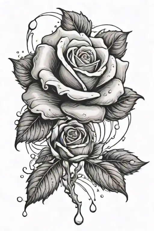 Rose With Water Drop Falling Twards A Ripple Of Water