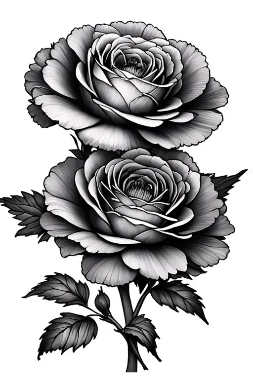 2 Carnation With A Rose And Aster