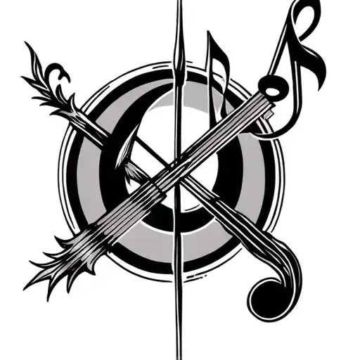 Magical Bow And Arrow Design With Musical Notes With Strings