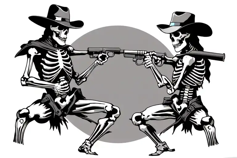 Skeleton Cowboys In A Duel