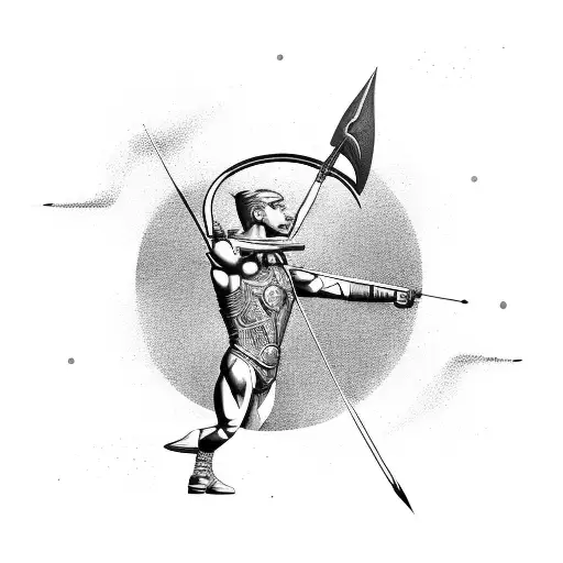 Abstract Representation Of A Sagittarius Archer Shooting Arrows At Gym Weights