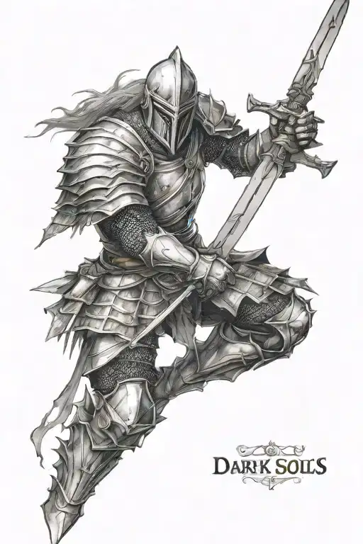 Design A Sleeve Tattoo Featuring Intricate Armor And Weapons From Dark Souls Games