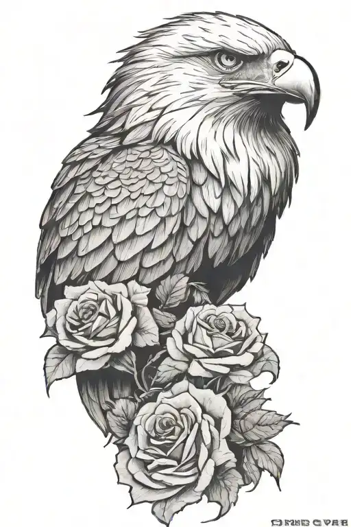 An Eagle On Top Of A Wolf Blended By Roses