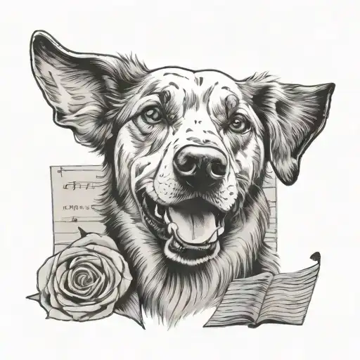 Dog Memorial Tattoo With Sheet Music