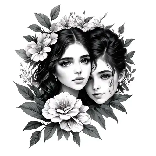 Graphic Plant Combind With Mother And Two Girls Face