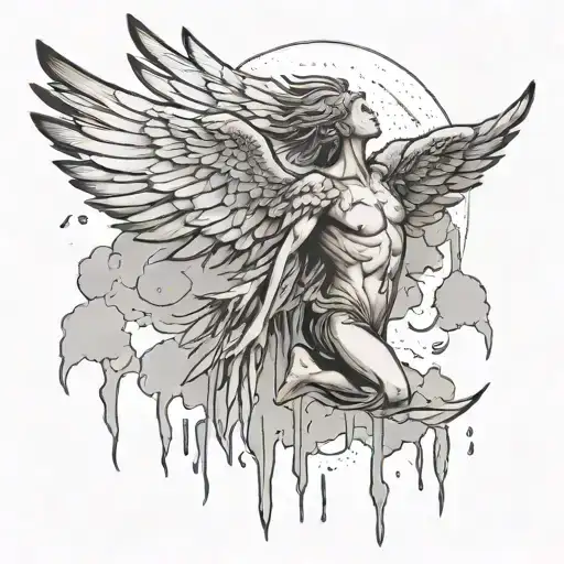 Icarus With Dripping Wings Falling Through A Cloud