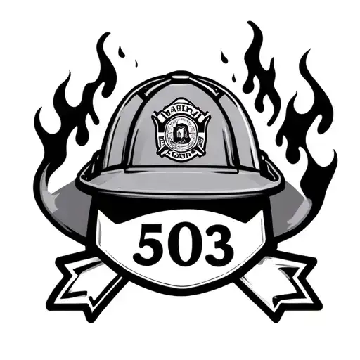 Firefighter Helmet With 503 Badge And Ribbon Flyer In Flames