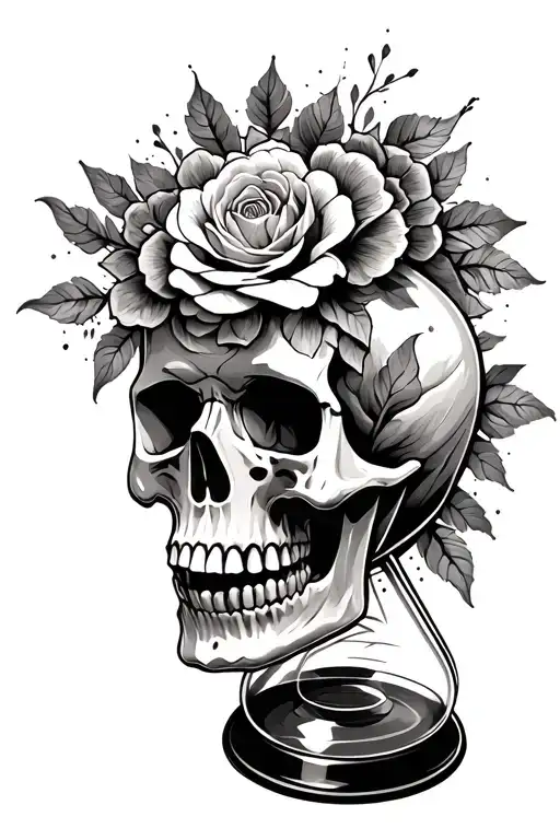 Realistic Skull And Hour Glass Surrounded Mandala