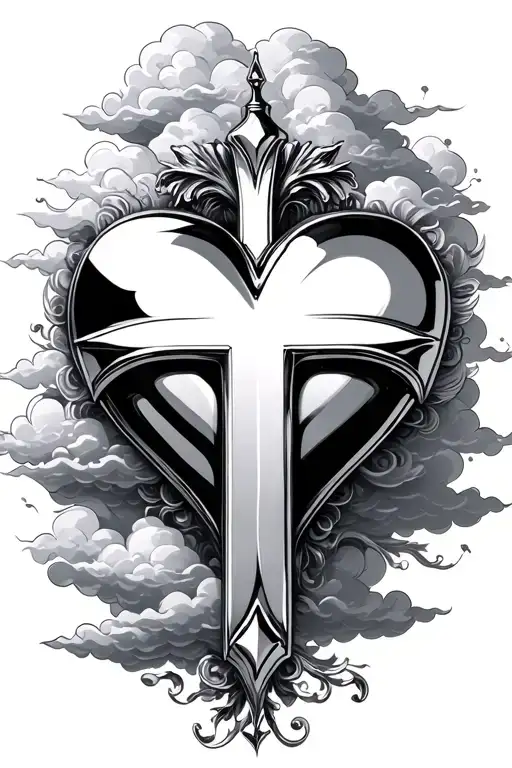 Chrome Heart Cross With Clouds In The Background