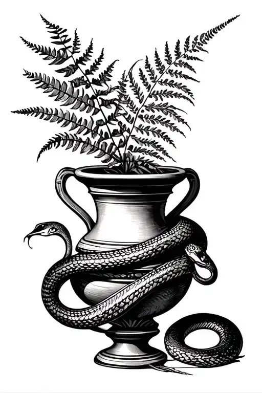 Greek Vase With Fern Coming Out And Snake Wrapping