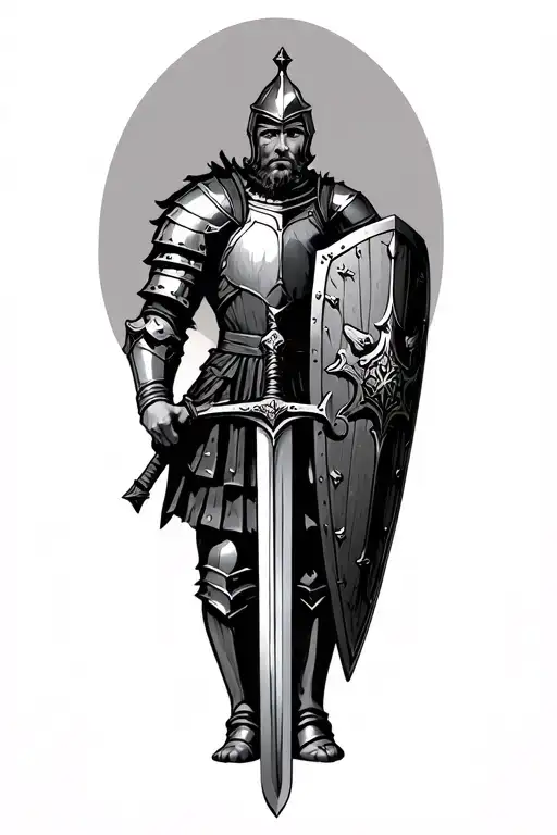 Scottish Knight One 1 Knee In Armor Wielding Sword And Shield