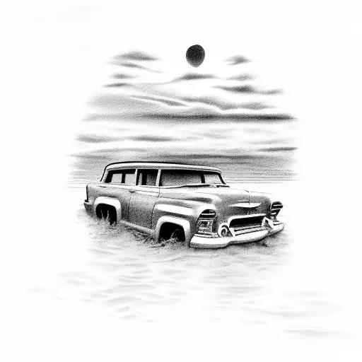 Beach Sunset With A Car