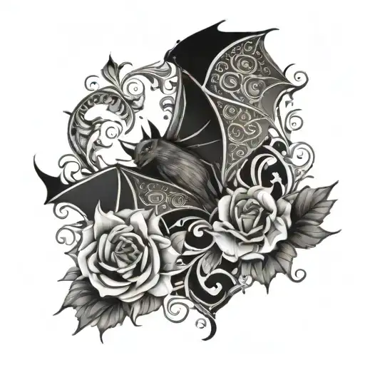 Design A Tattoo Of A Beautiful Bat Surrounded By Intricate Floral Patterns